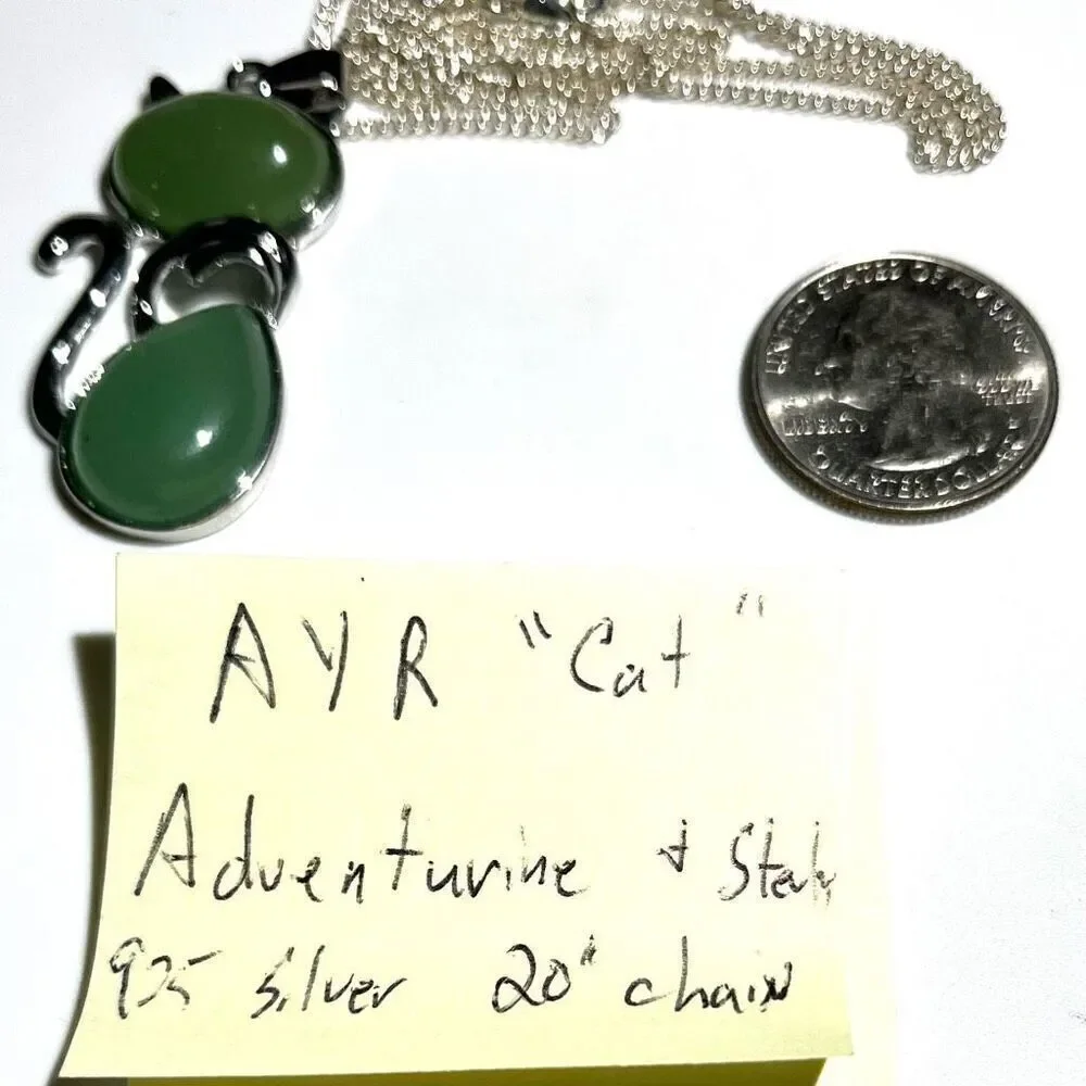 AYR “CAT” Aventurine Stone & 925 Silver Necklace